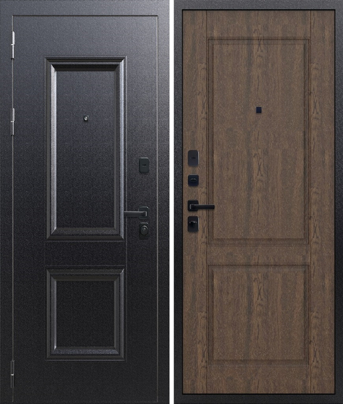 Входная дверь FlyDoors АРКАН ШТАМП Букле чёрный - Орех грецкий