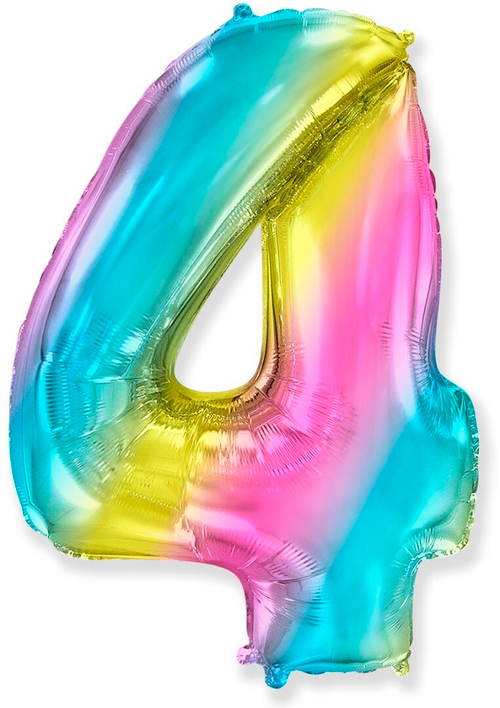 Фольгированный шар Цифра 4 диагональная радуга 102 см