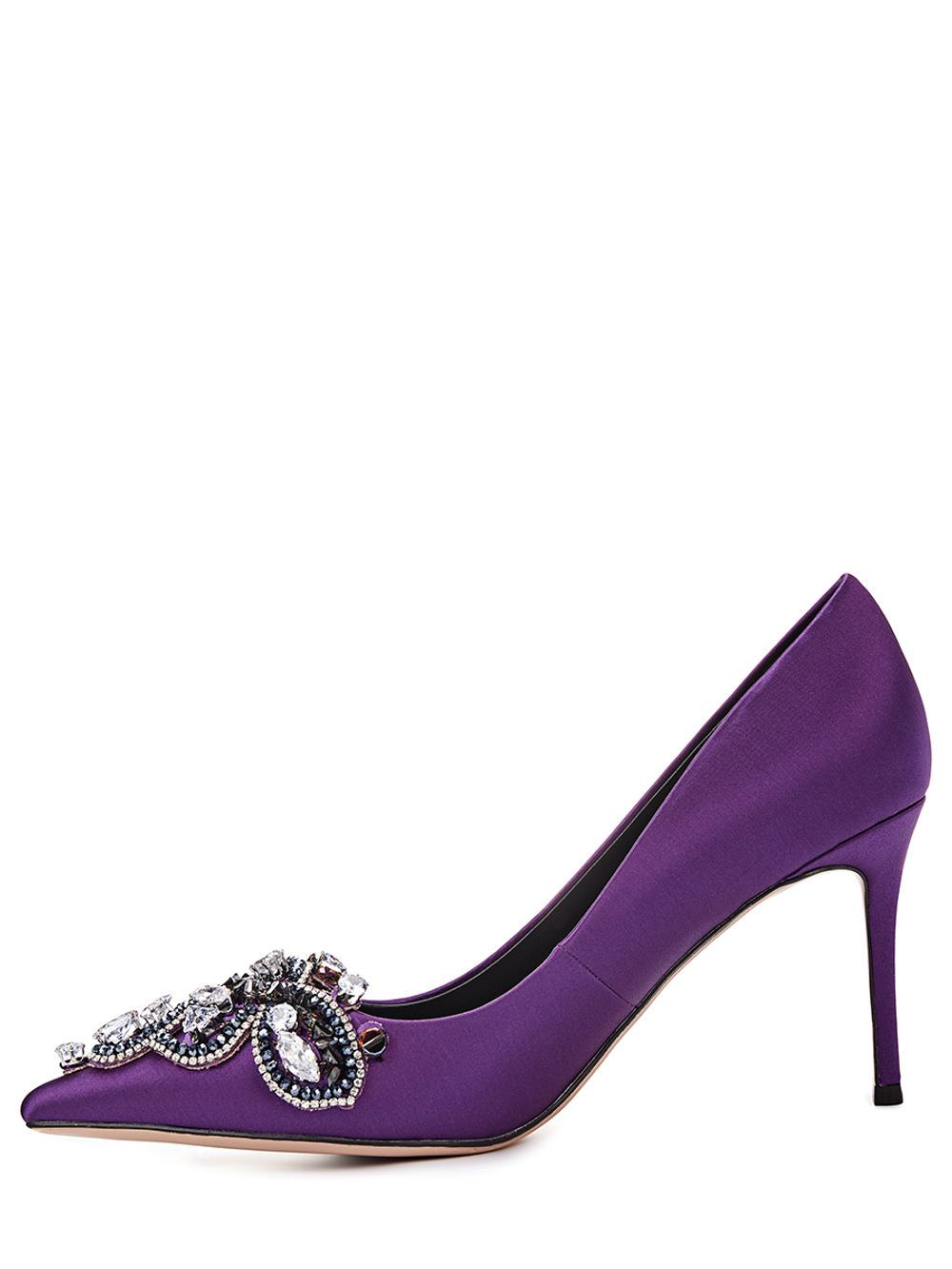 Женские туфли из кожи фиолетовые с аппликацией