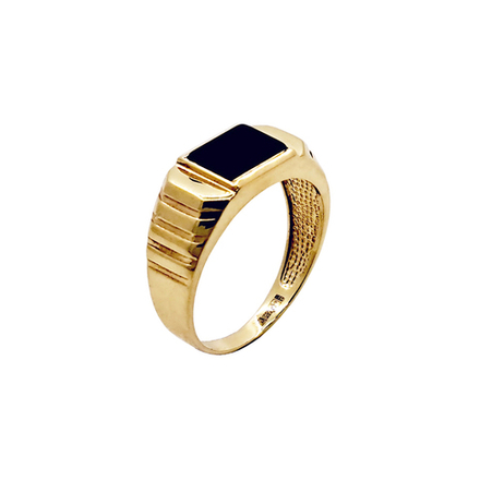 Мужское кольцо печатка из желтого золота с агатом