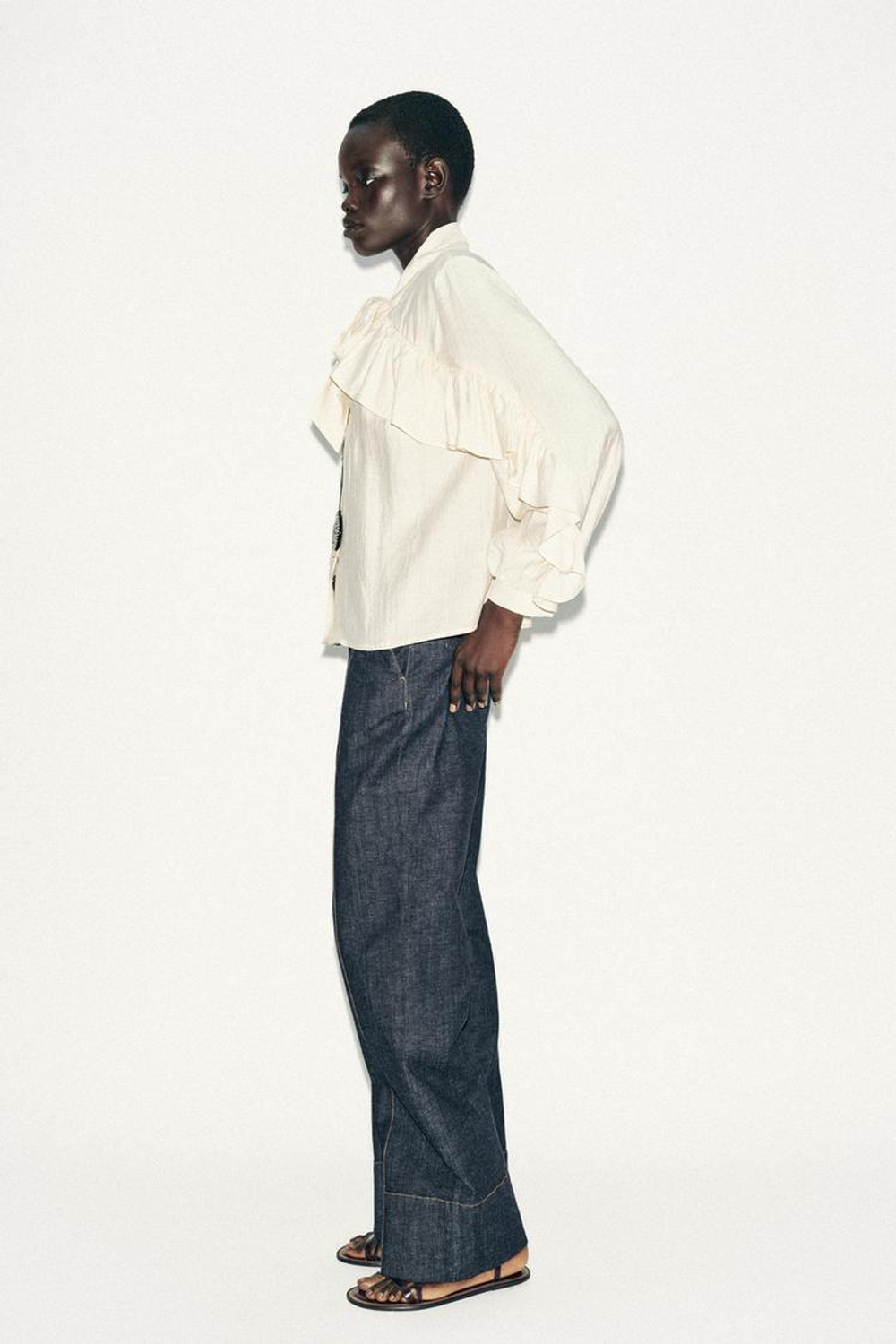 ZARA БЛУЗА С ВОЛАНАМИ И БАНТОМ, ЭКРЮ