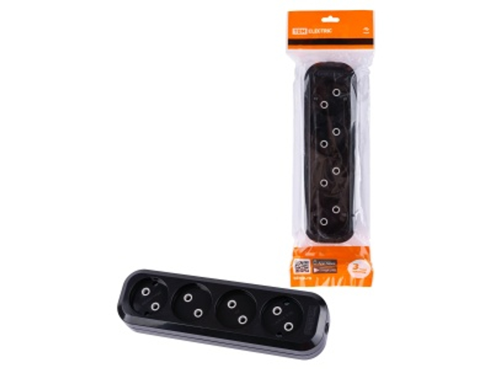 Колодка розеточная 4 гнезда б/з 2P черная 10А 250В TDM