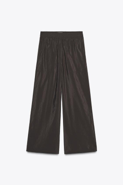 ZARA ШИРОКИЕ БРЮКИ С ЭЛАСТИЧНЫМ ПОЯСОМ, ТЕМНО-КОРИЧНЕВЫЙ