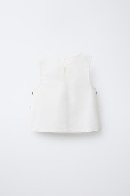 ZARA ТОП ИЗ СМЕСОВОГО ЛЬНА С ВЫШИВКОЙ, ЭКРЮ / ЧЕРНЫЙ