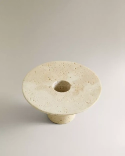 ZARA HOME КРУГЛЫЙ МРАМОРНЫЙ ПОДСВЕЧНИК, БЕЖЕВЫЙ