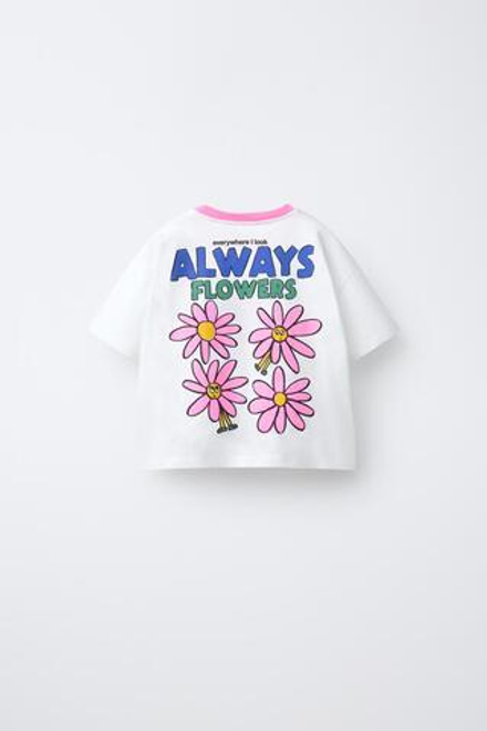 ZARA ФУТБОЛКА С НАШИВКОЙ ИЗ МАХРОВОЙ ТКАНИ, БЕЛЫЙ