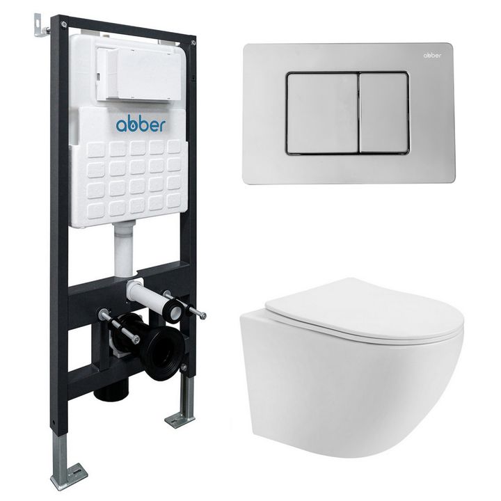 Комплект подвесной унитаз ABBER Bequem AC1100T белый с инсталляцией AC0105 и кнопкой AC0120 хром