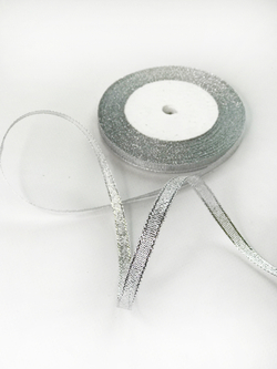 Лента парча 6 мм (25 ярд)  цвет серебро