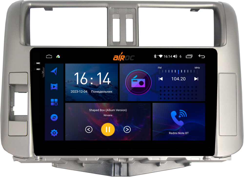 Магнитола для Toyota Land Cruiser Prado 150 2009-2013 (поддержка круг.обзора - опция) - AIROC 2K RI-1114 Android 12, QLed+2K, ТОП процессор, 8/128Гб, CarPlay, SIM-слот