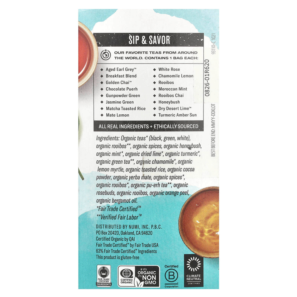 Numi Tea, Органический чаи, чаи и травяные сборы, коллекция Numi, 16 чайных пакетиков без ГМО, 1,26 унц. (34,7 г)