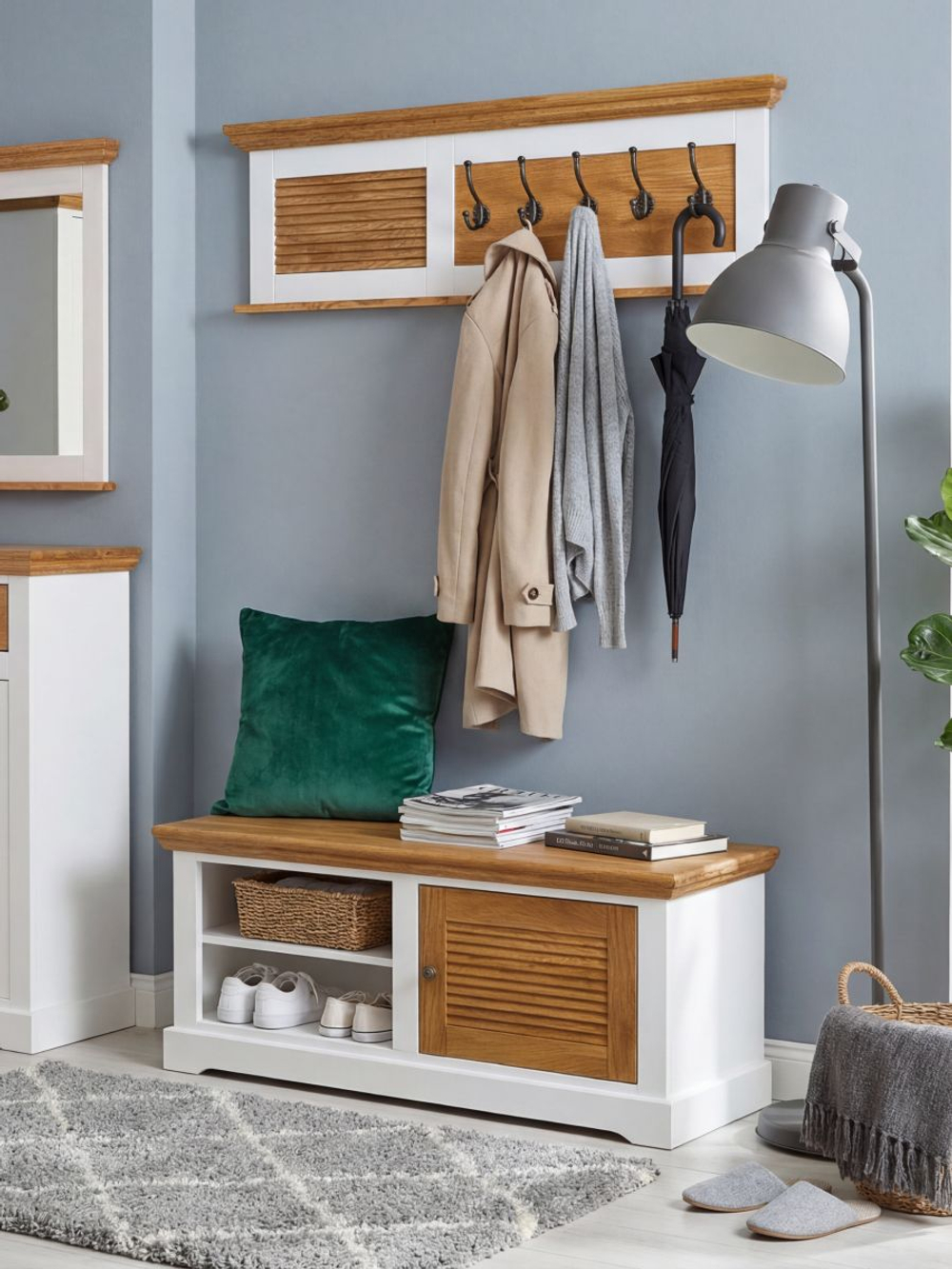 Обувница 120х40х50, Асти, сундук для обуви и вещей, банкетка в прихожую, комод, из МДФ и натурального дуба, белый, Dipriz