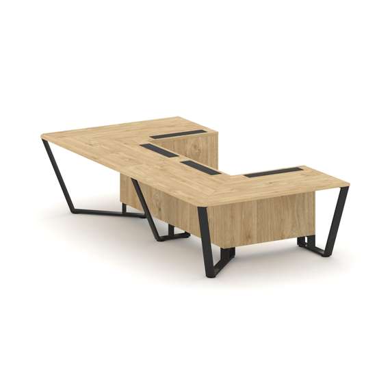 Steel Meet Стол переговорный П-образный KDK-PR.B.SP-07P Тиквуд Светлый/Металл Черный 1600*3200*750