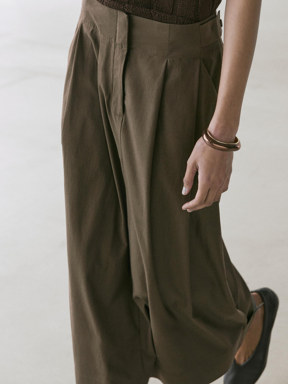 Massimo Dutti Юбка миди со складками-плиссе, хаки