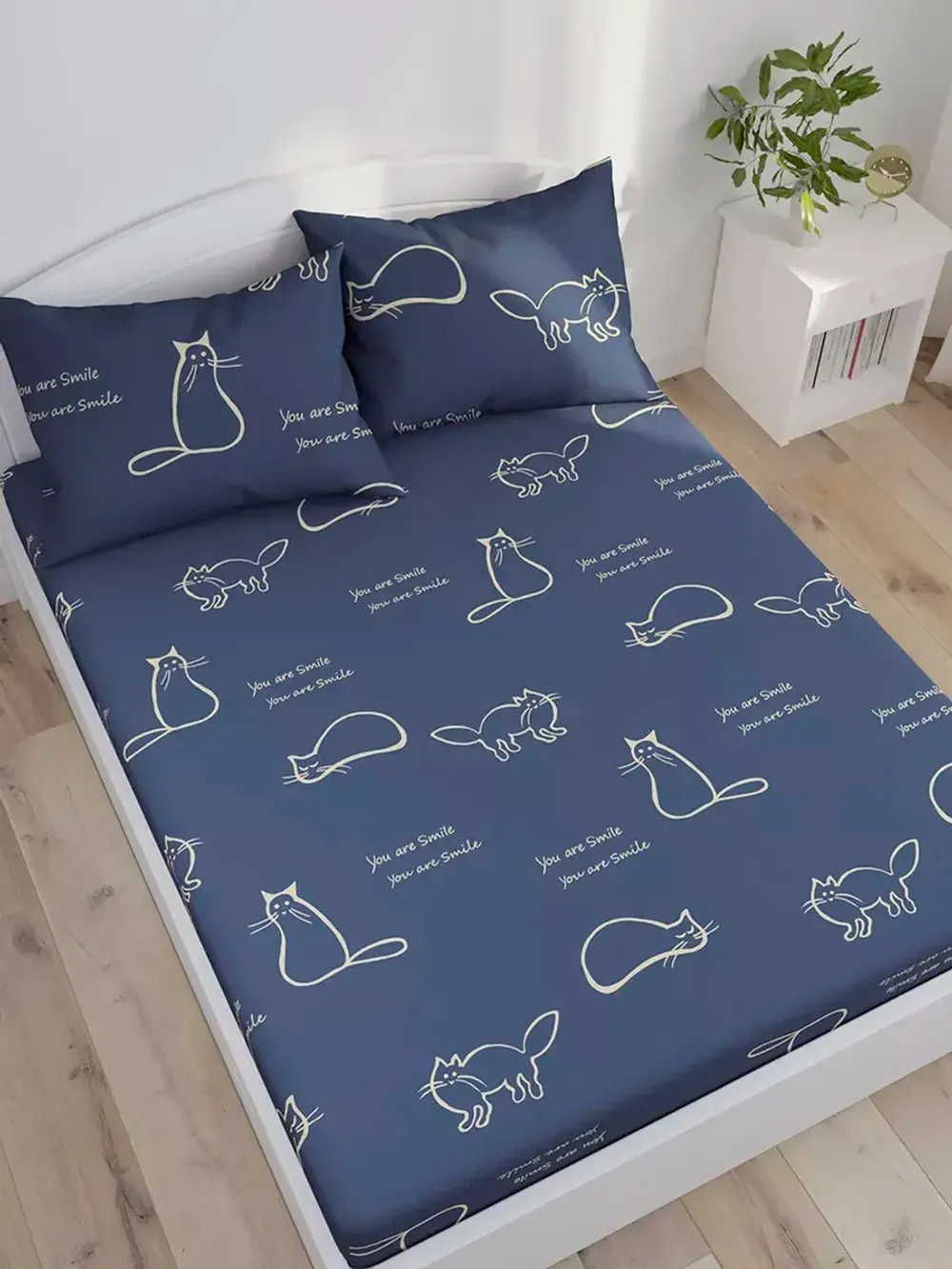 Постельное белье Полисатин Мечта "Котики" евро Наволочка 50х70 см 2 шт Простынь на резинке 180x200 см Пододеяльник 200x215 см