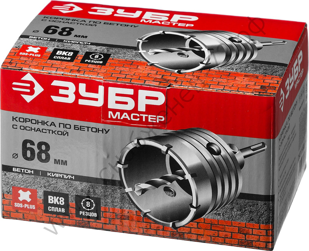 ЗУБР 68 мм, SDS-plus, 8Т, Коронка по бетону с державкой, МАСТЕР (29211-68)