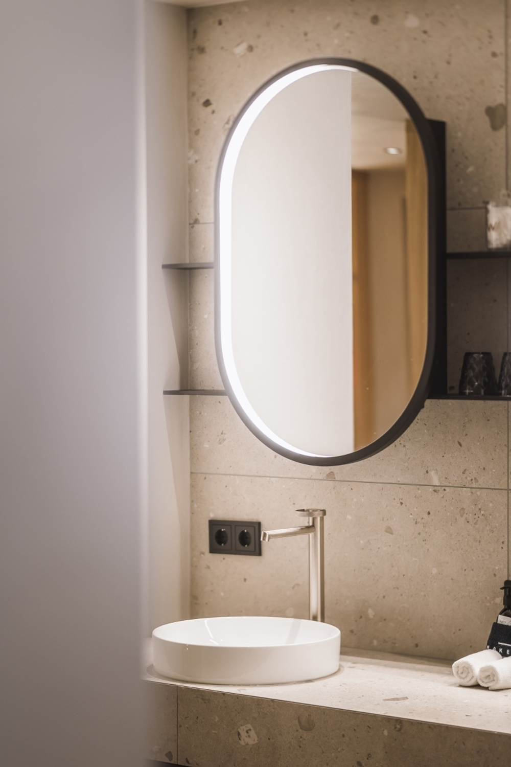 Смеситель для раковины Gessi Anello, высокий, длинный излив, цвет Finox Brushed Nickel