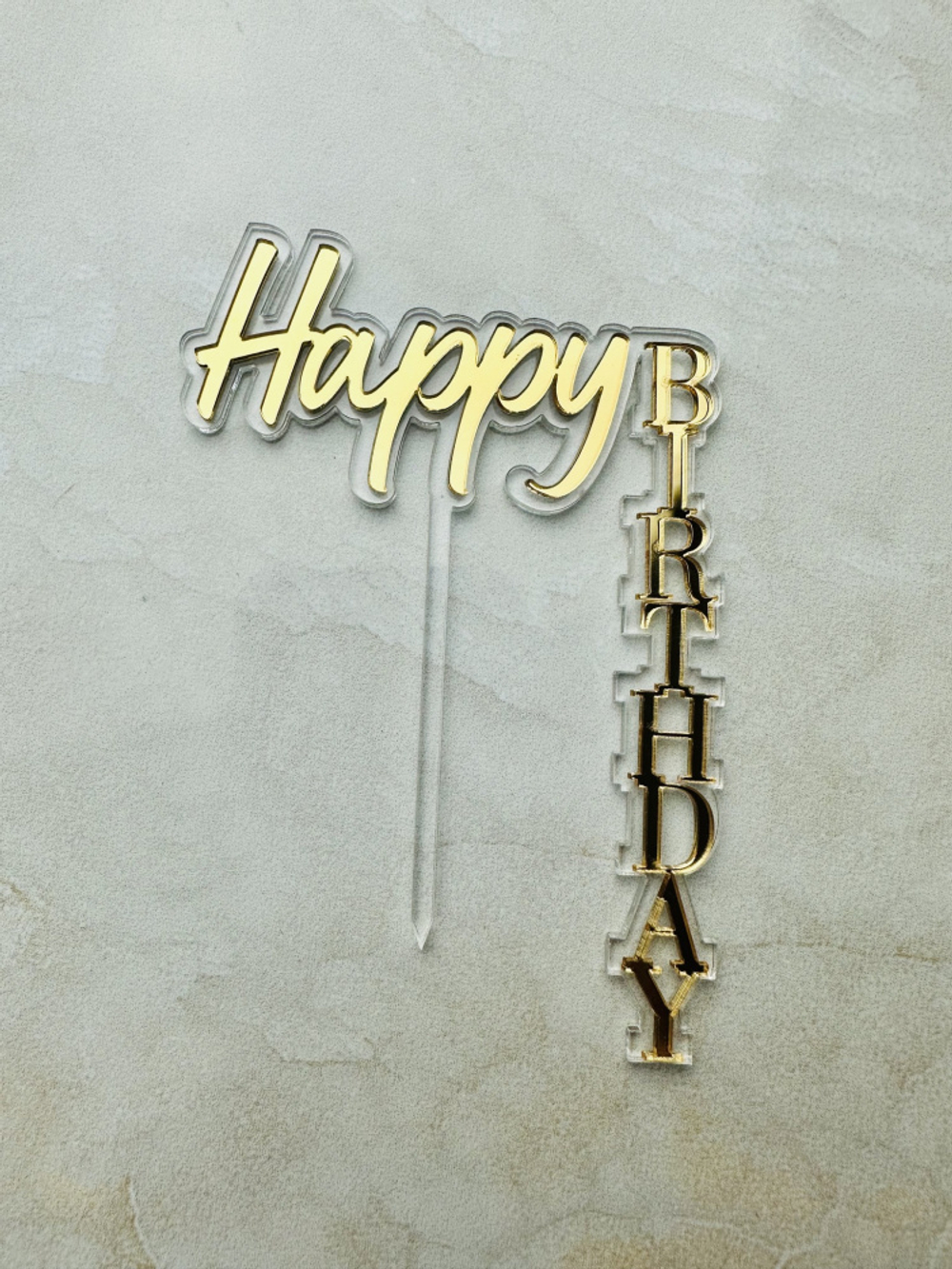 Топпер на ножке "Happy Birthday №3" 6*9 см., золото