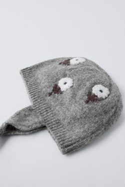 ZARA ТРИКОТАЖНАЯ ШАПКА С ЦВЕТОЧНОЙ ВЫШИВКОЙ, СЕРЫЙ