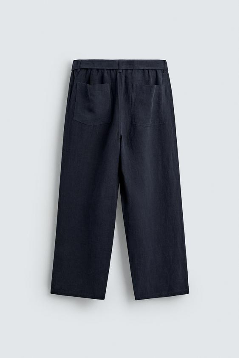 ZARA БРЮКИ СВОБОДНОГО КРОЯ ИЗ 100% ЛЬНА С РЕМНЕМ, МОРСКОЙ СИНИЙ