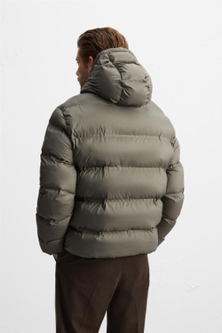 ZARA ПУХОВИК С КАПЮШОНОМ, СВЕТЛЫЙ ХАКИ