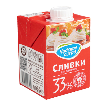 Сливки Чудское озеро 33%, 500 мл