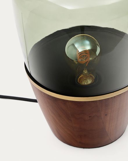 Настольная лампа Silex из орехового шпона и зеленого стекла