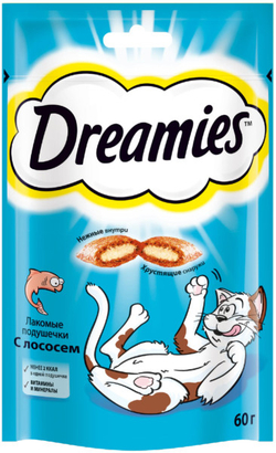 DREAMIES лакомые подушечки для кошек с лососем 0.06кг