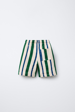 ZARA ШОРТЫ ИЗ МЯГКОЙ ТКАНИ В ПОЛОСКУ С НАШИВКОЙ, РАЗНОЦВЕТНЫЙ