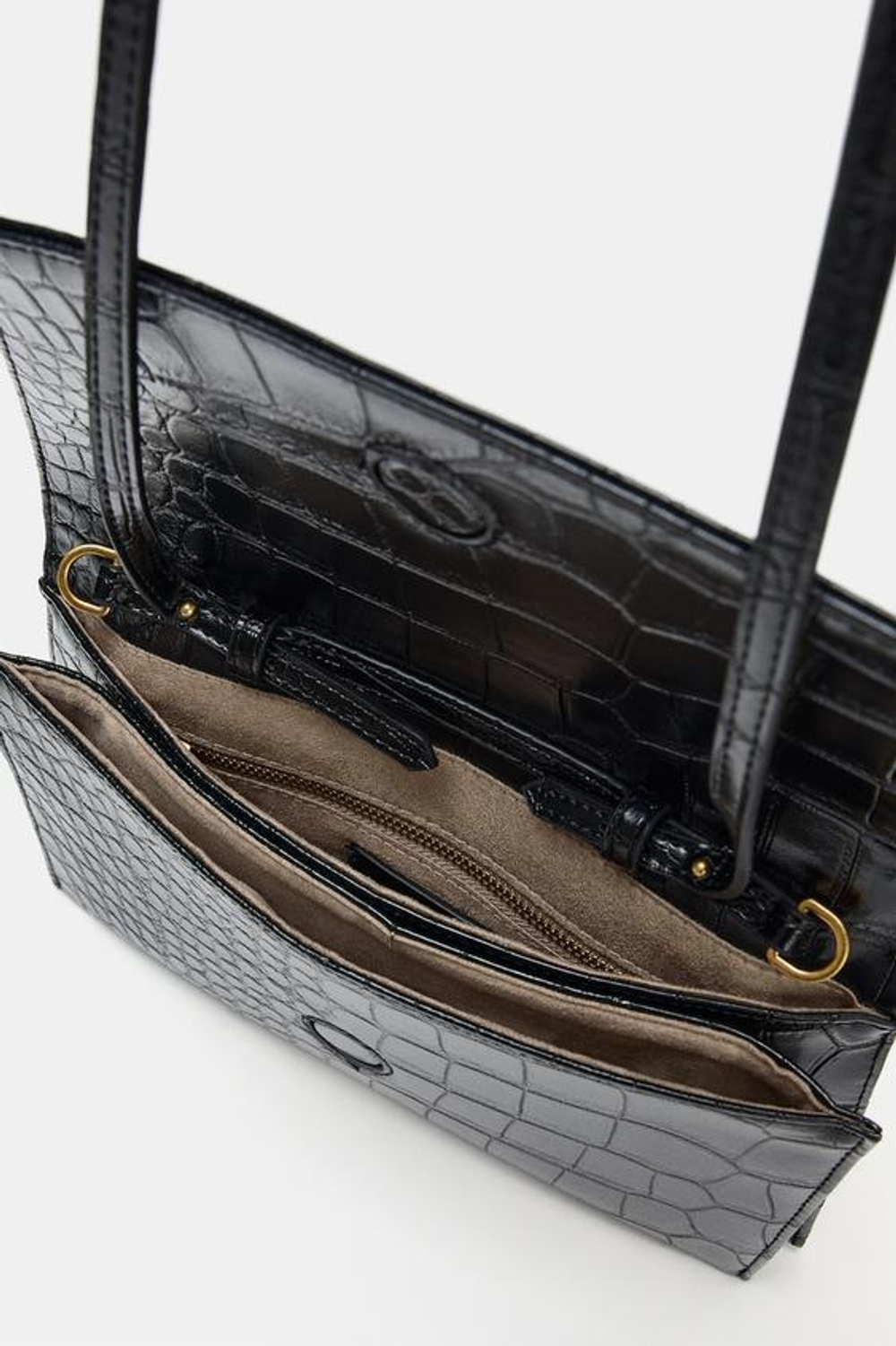 ZARA СУМКА С РЕЛЬЕФНЫМ УЗОРОМ И КЛАПАНОМ, ЧЕРНЫЙ