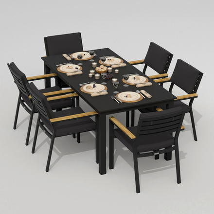 Обеденная группа Ideal Patio ДОЛЛА БОНТА каркас карбон, стол алюминий 180, ткань антрацит