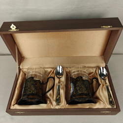 Чайный набор подстаканников "Русские сказки" (ручная роспись Палех) №20