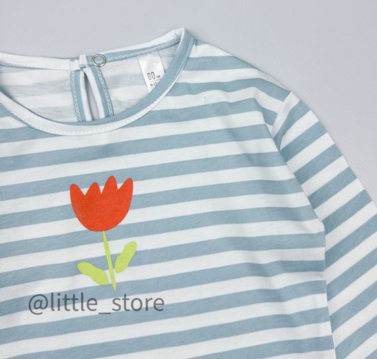 Лонгслив хлопковый, голубая полоска на белом