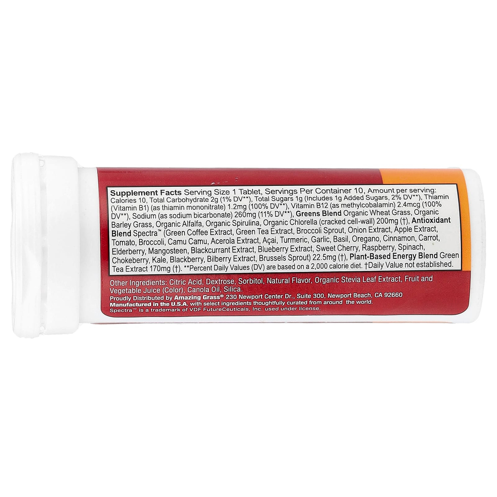 Amazing Grass, Fizzy Green Tablets, Energy, тропические фрукты, 10 таблеток
