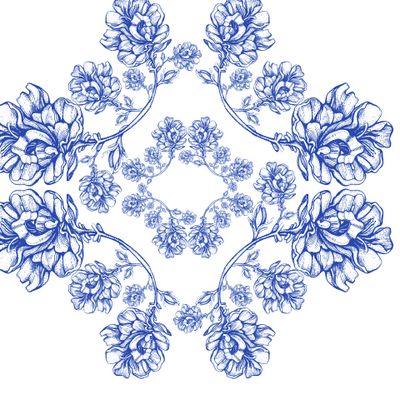 бело-синий узор цветов