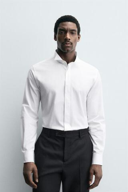 ZARA РУБАШКА С ВОРОТНИКОМ «БАБОЧКА», БЕЛЫЙ