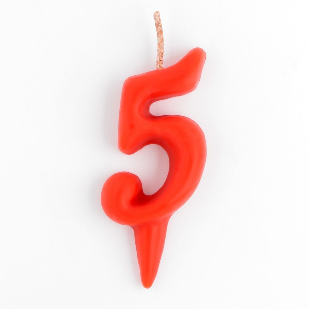 Свеча для торта цифра "Овал" "5", красная, 5,5 см