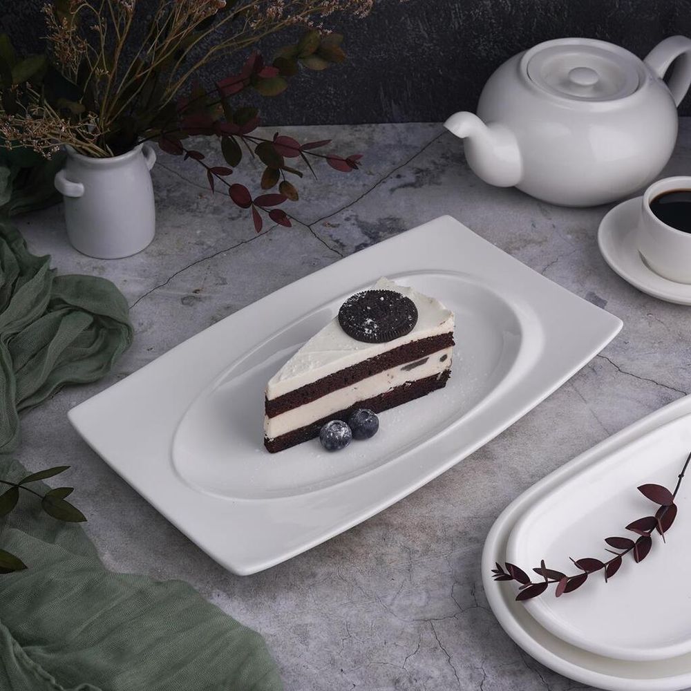 Блюдо прямоугольное 30,2*17,6 см h3,2 см с бортом Asymmetry белое фарфор NEW P.L. [4]