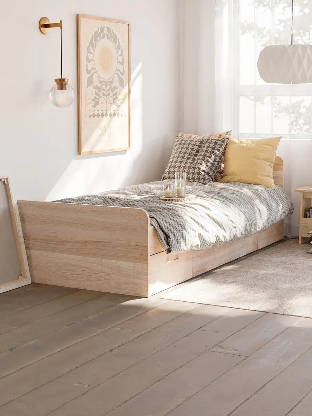 Кровать Боро 90х200 с ящиками и с основанием, сонома