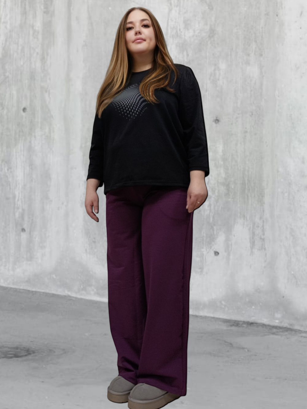 20622 Брюки женские палаццо внизу на резинке футер 2-х нитка виолет (52-164)