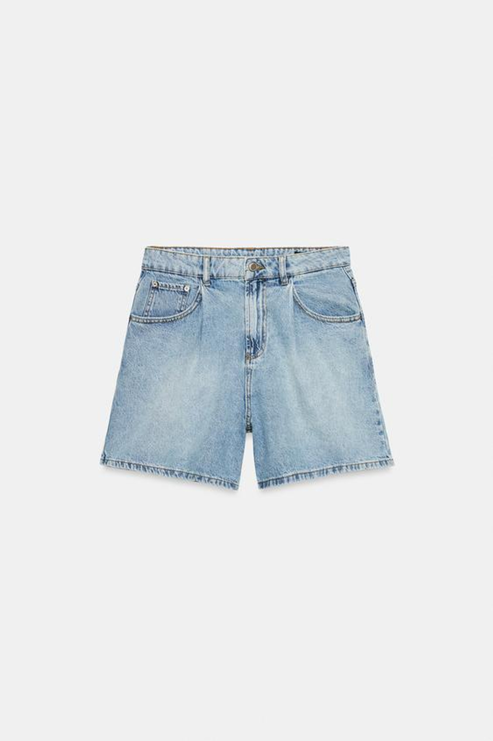 ZARA ДЖИНСОВЫЕ ШОРТЫ С ВЫСОКОЙ ПОСАДКОЙ, ГОЛУБОЙ