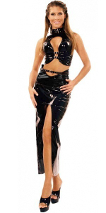 Длинная черная юбка из винила