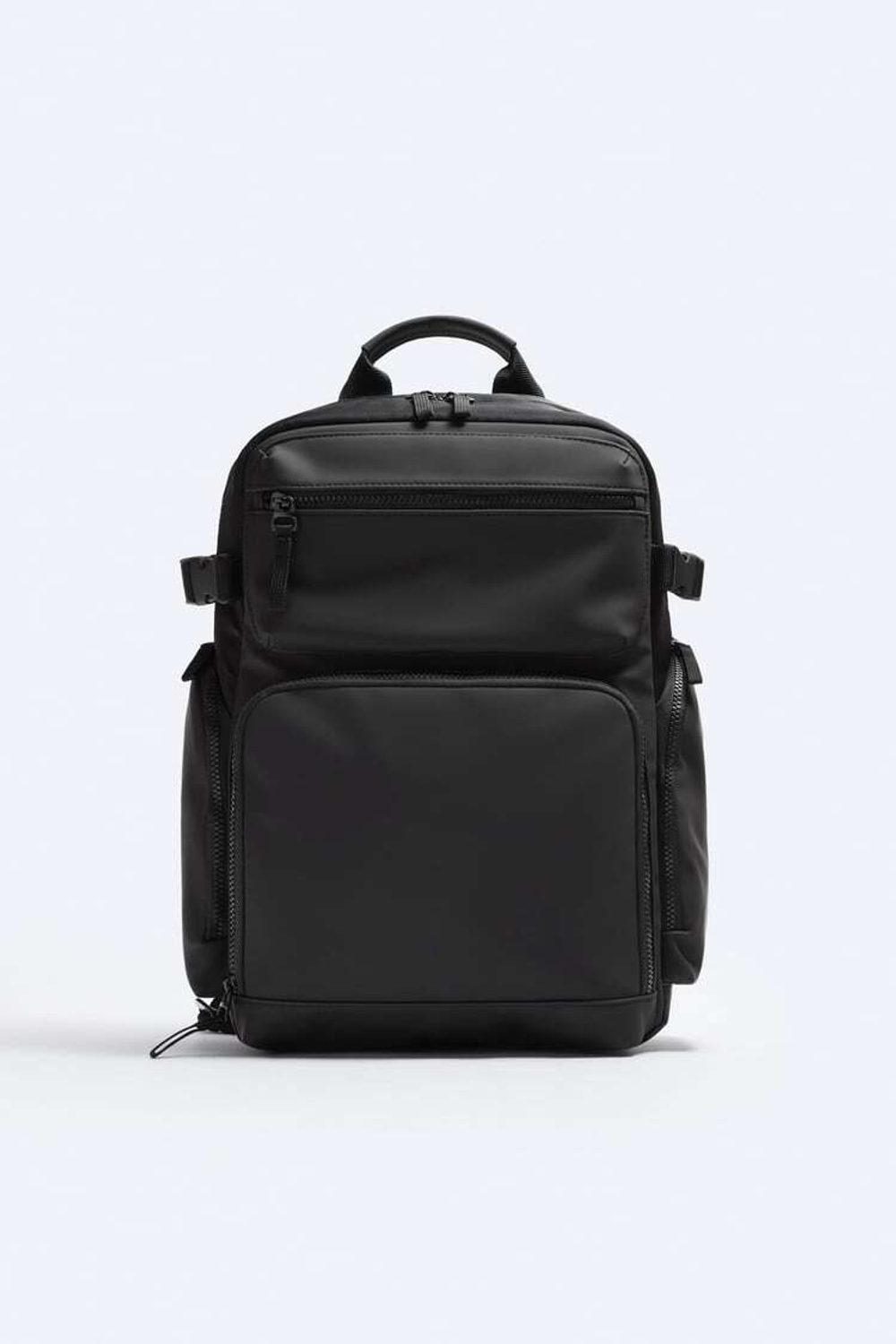 ZARA ПРОРЕЗИНЕННЫЙ РЮКЗАК С КАРМАНАМИ, ЧЕРНЫЙ