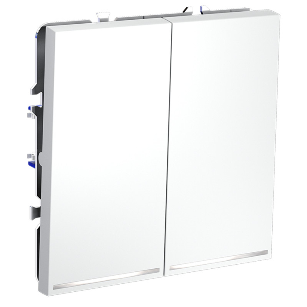 Проходной переключатель встраиваемый VOLTUM S70 двухклавишный с подсветкой 10А, (белый матовый)