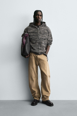 ZARA ВЯЗАНЫЙ КАРДИГАН С КАПЮШОНОМ, ЧЕРНЫЙ