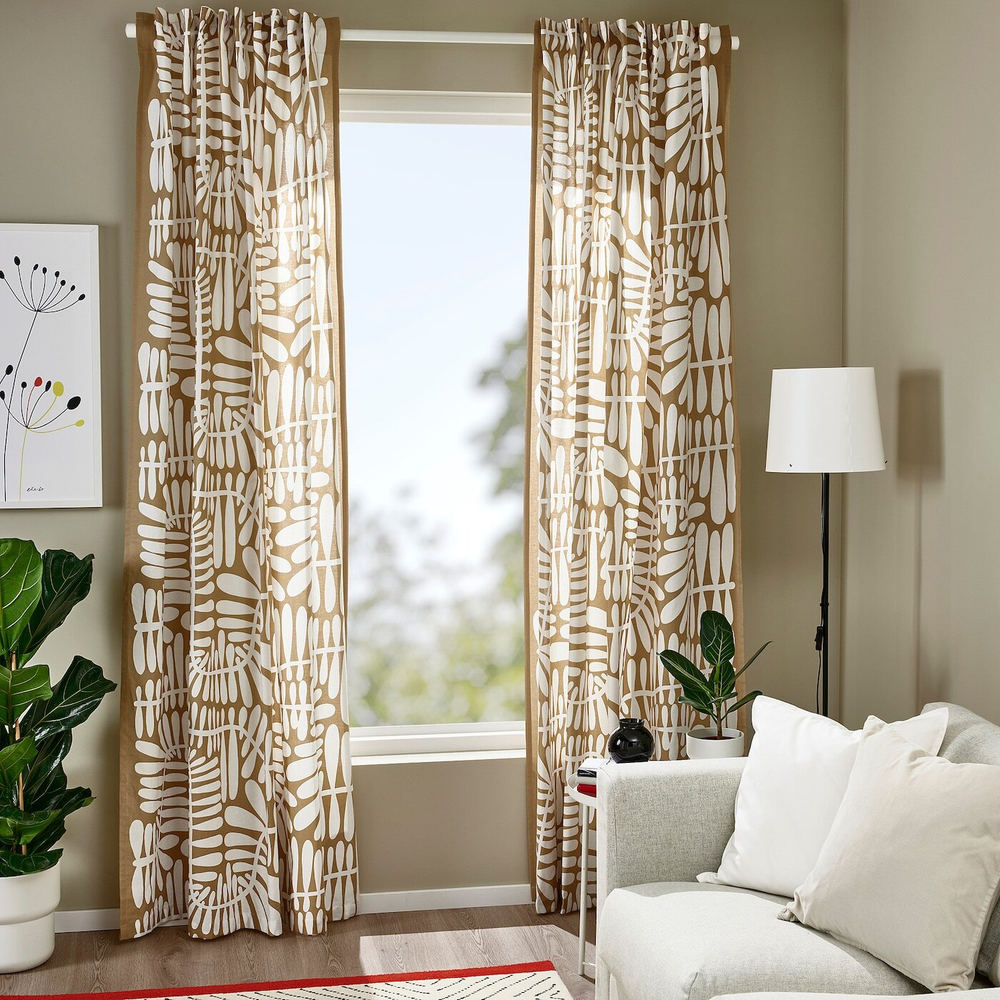 IKEA MAJSMOTT  (ИКЕА МАЙСМОТТ)  -  Штора, 2 шт, на ленте/бежевый/белый, 145x300 см