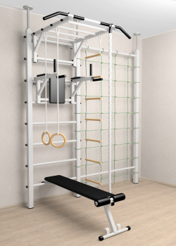 Шведская стенка Sv Sport враспор (Турник рукоход/Брусья/Скамья/Канат/Kольца/Лестница/Канатный лаз/Сетка)