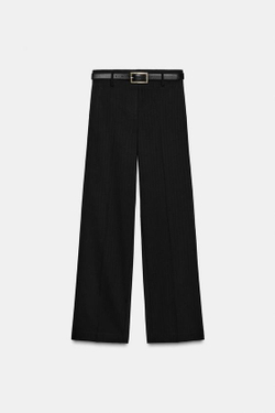 ZARA БРЮКИ С ВЫСОКОЙ ПОСАДКОЙ И РЕМНЕМ, ЧЕРНЫЙ
