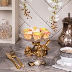 Фруктовница Белла Бронза со стеклянной чашей Лепестки