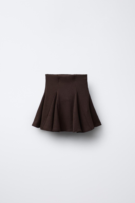 ZARA ЮБКА-ШОРТЫ В РУБЧИК С ОБОРКАМИ, КОРИЧНЕВЫЙ