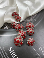 Пуговицы серебристые с квадратными деталями и бордовой эмалью